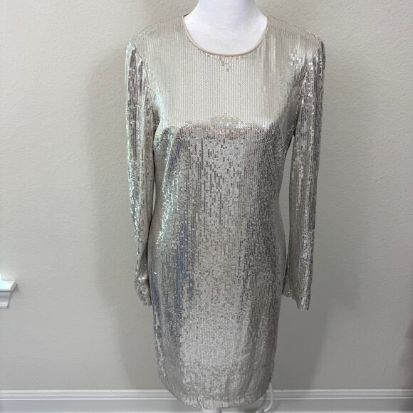 Maia Womens Sequin Long Sleeve Sheath Mini Dress Size 6 Party Holiday NYE Gold - Picture 1 of 9